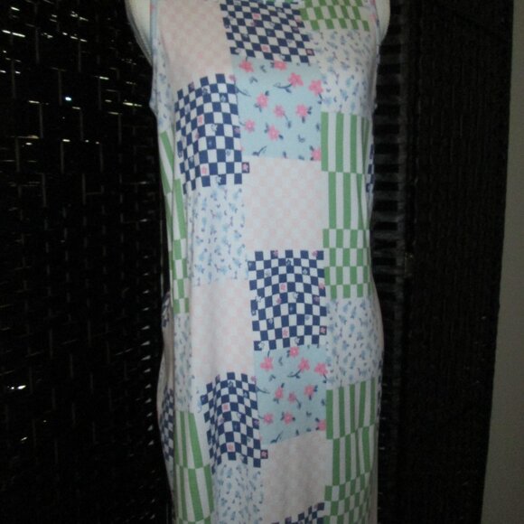 BOHO Patchwork Style Roudelain Printed Sleeveless Nightgown Ditsy Check NWT - Picture 7 of 7